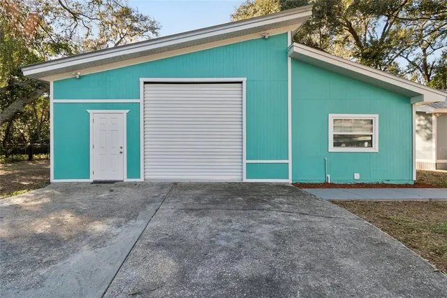 a view of outdoor space and a garage