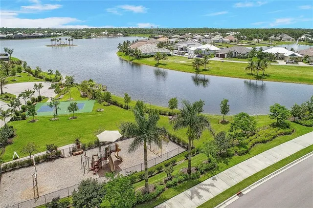 an aerial view of a swimming pool