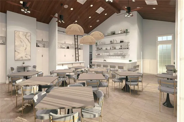 a view of a dining space with furniture window and outside view