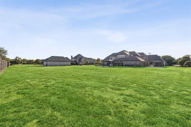 a view of a field with a tree in front of it
