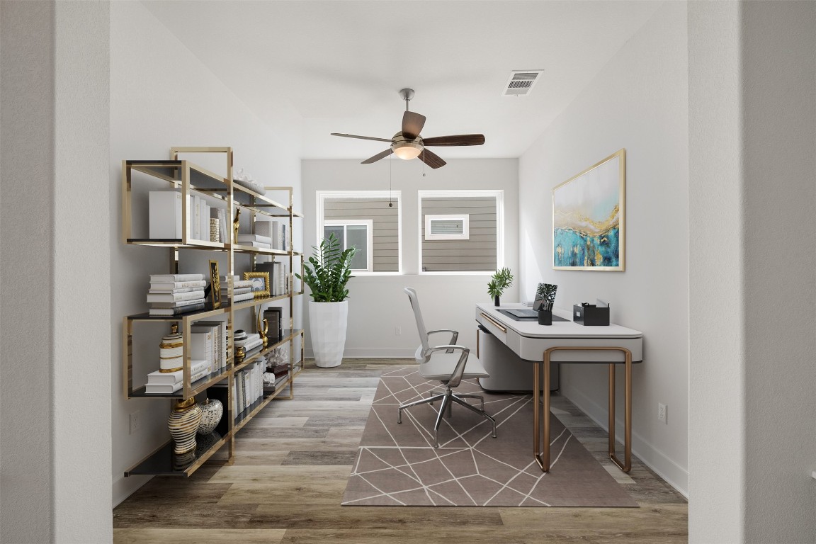 748 Hazy Hills Loop Dripping Springs, TX 78620 - Photo 7 of 40 Home office featuring light wood-type flooring and ceiling fan
