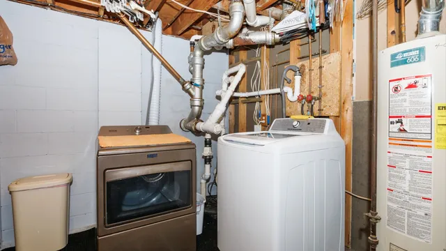 a view of a garage with a lot of stuff