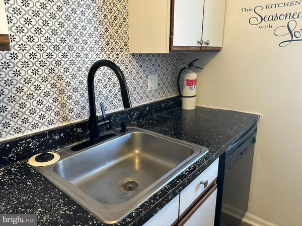 a close view of a sink a faucet and a stove