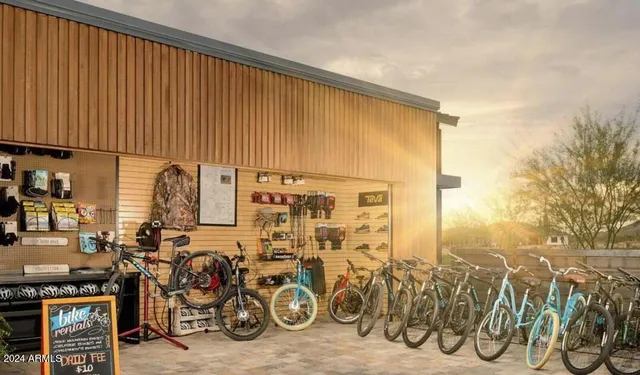 an outdoor space with patio area