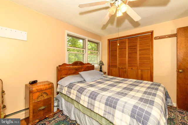 a bed sitting in a bedroom next to a window