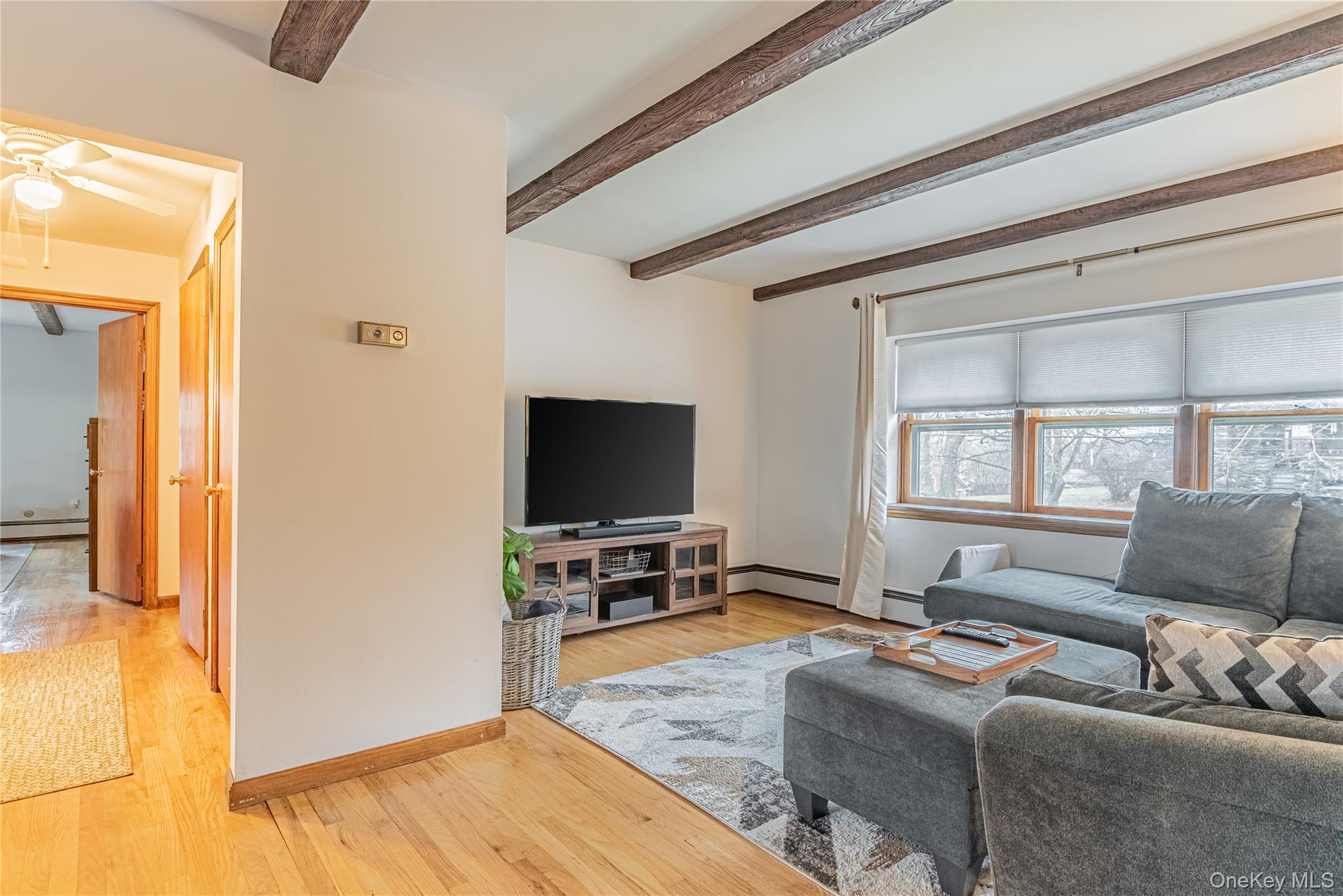 23 Musselman Drive Poughkeepsie, NY 12601 - Photo 19 of 34 Living room featuring light wood-type flooring, and beamed ceiling