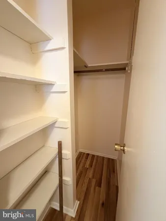 a view of walk in closet with empty racks