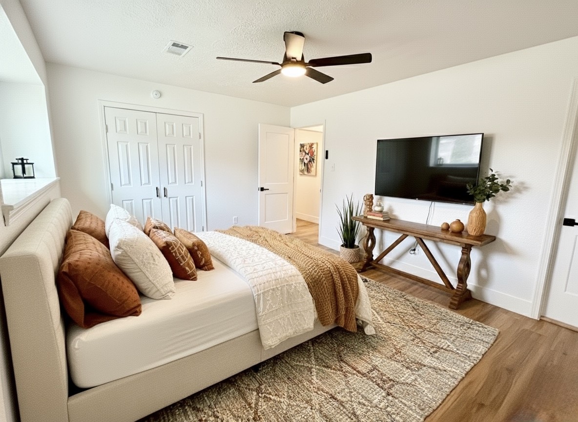 3726 Heatherbrook Drive Houston, TX 77045 - Photo 12 of 17 a bedroom with a bed and a flat screen tv