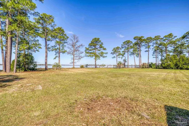 a view of a swimming pool and trees