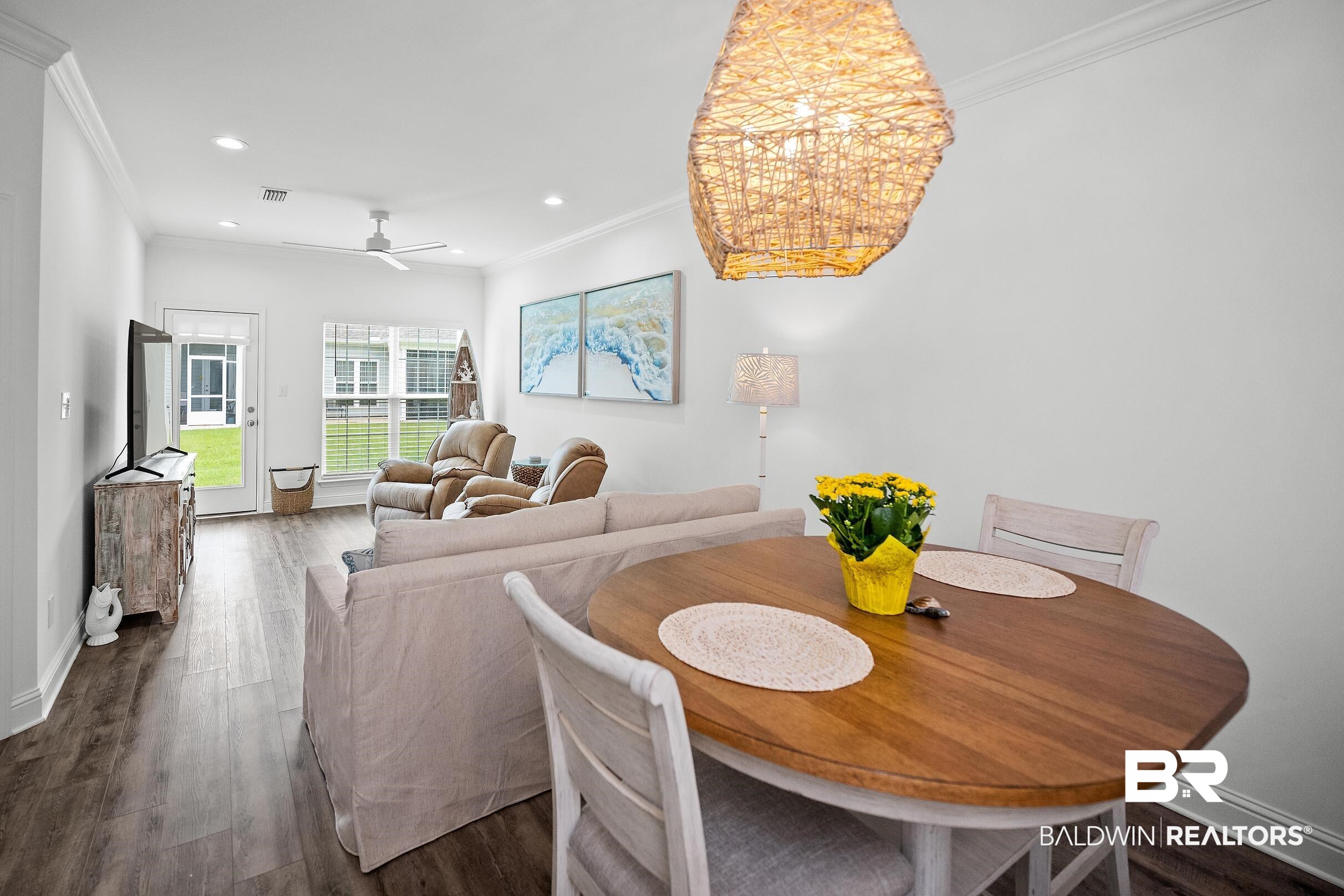 2651 South Juniper Street, Unit 2002 Foley, AL 36535 - Photo 6 of 23 Open-concept living area featuring wood-finish flooring, a contemporary ceiling fan, and recessed lighting