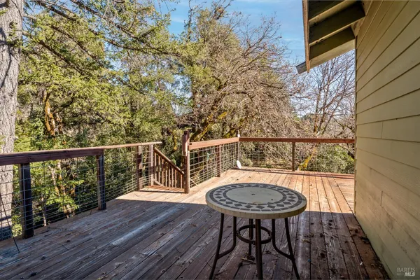 a view of a forest with a building