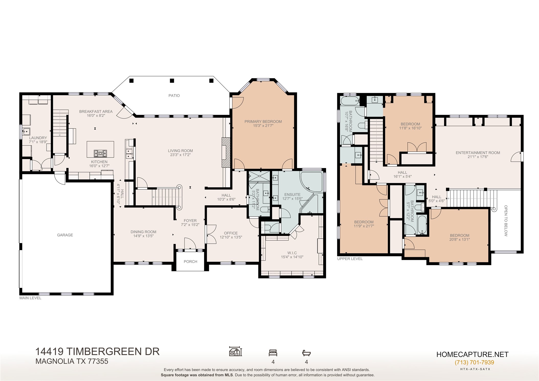 14419 Timbergreen Drive Magnolia, TX 77355 - Photo 43 of 43 Detailed floor plan illustrating the functional layout, including a first-floor primary suite, office, multiple living areas, and spacious upstairs bedrooms.
