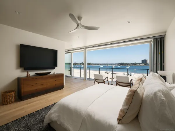 a bedroom with furniture and a flat screen tv