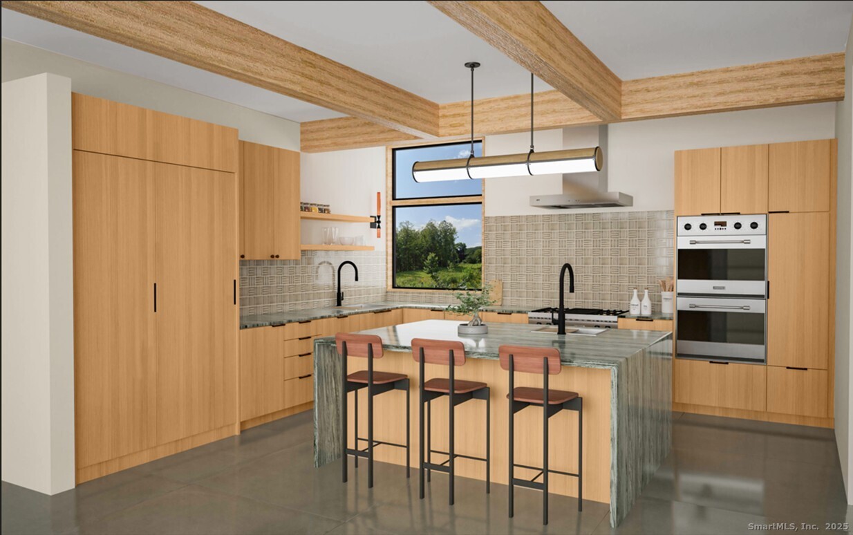 31 A June Road New Preston Marble Dale, CT 06777 - Photo 10 of 25 Architectural rendering of the kitchen in the house at 31 June Road, with fireplace.