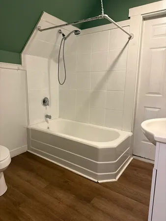 a bathroom with a bath tub and a shower