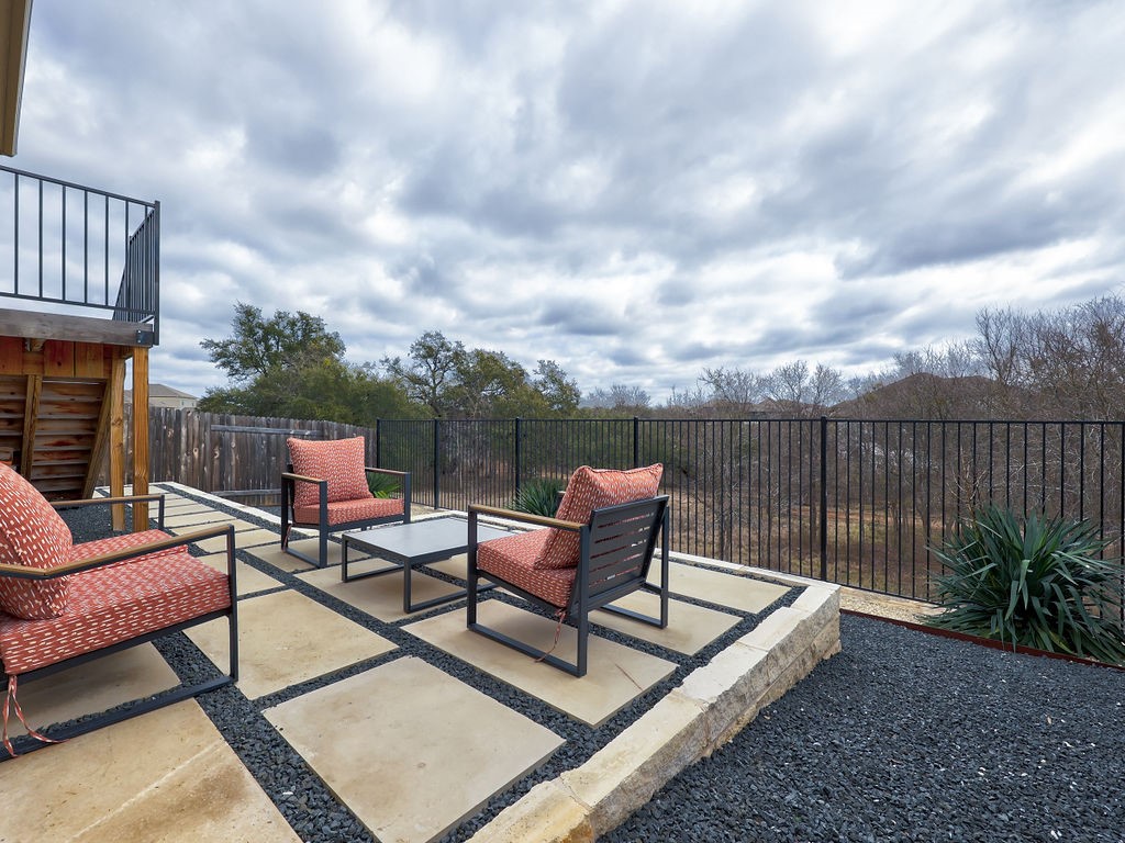 Enjoy sunsets from this outdoor seating area