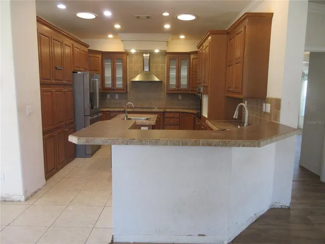 a view of a lake with a mountain in the background