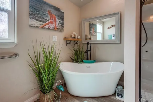 a view of a hallway with painted walls