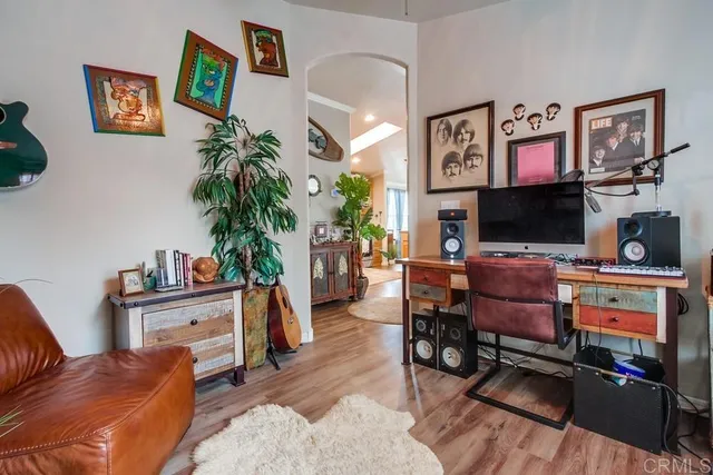 a view of a porch with furniture