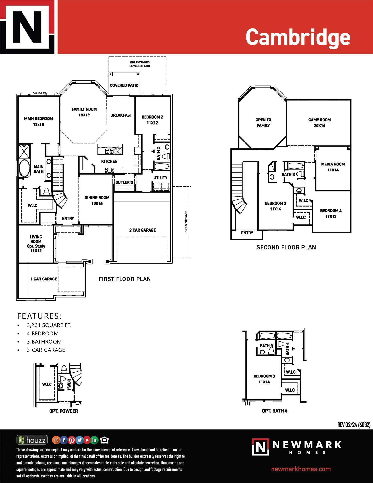 4418 Heather Xing Road Fulshear, TX 77441 - Photo 22 of 22 FLOOR PLAN WITH OPTIONS - EXTENDED COVERED PATIO - 5' STORAGE - BATH 4 AND POWDER BATH