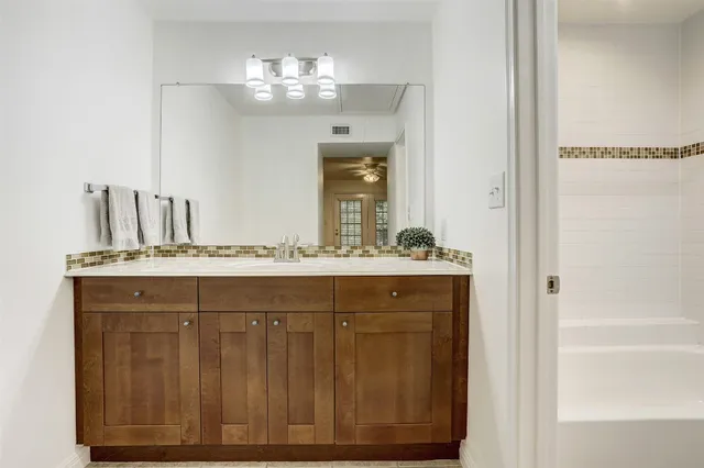 a bathroom with a bathtub