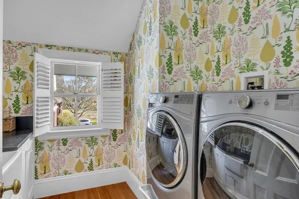 a utility room with dryer and washer