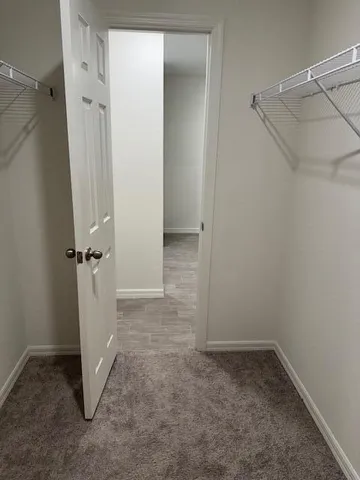 an empty room with a door