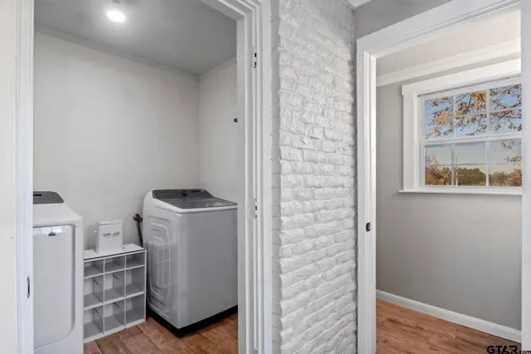 a utility room with dryer and washer