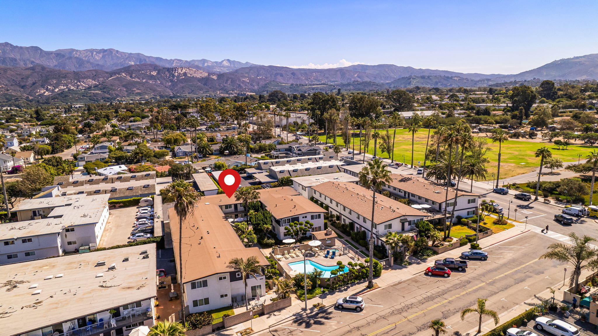 4950 Sandyland Road, Unit 224 Carpinteria, CA 93013 - Photo 23 of 27 aerial facing mountains and park