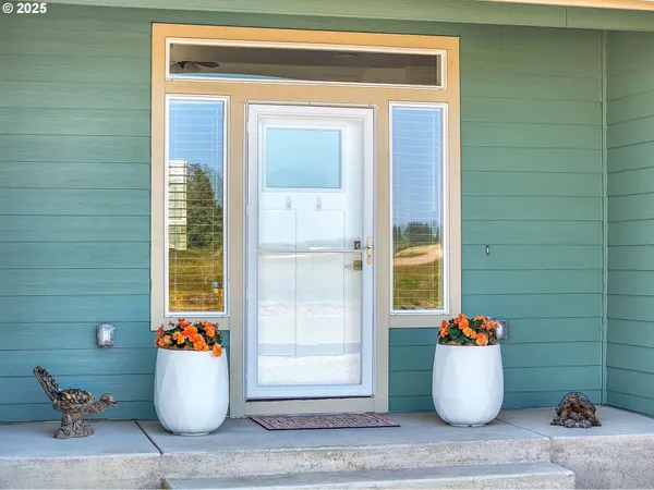 a white building with glass door