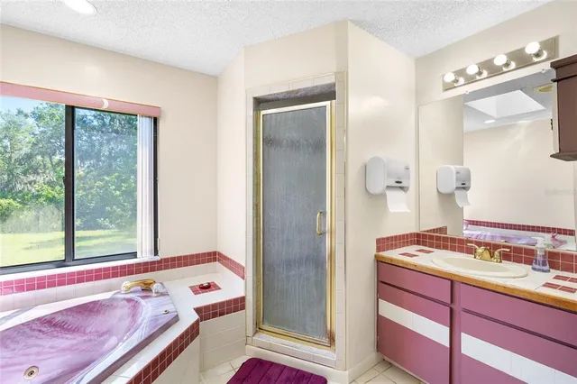 a bathroom with a sink a mirror and a shower
