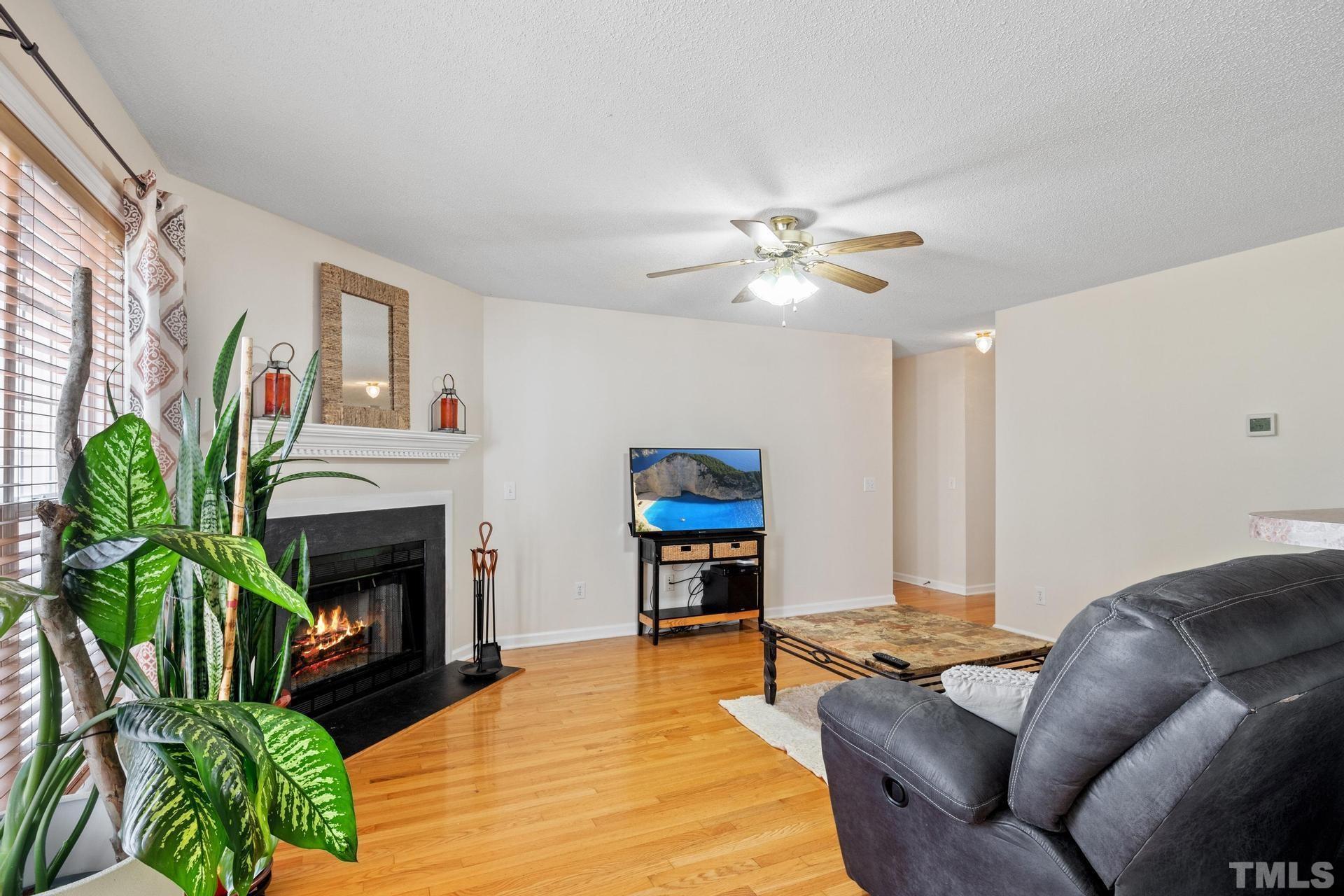 4213 Somerset Valley Lane Raleigh, NC 27616 - Photo 30 of 31 a living room with furniture a fireplace and a flat screen tv