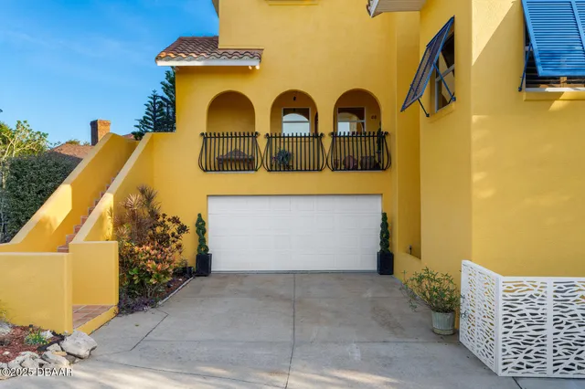 a view of a park with large trees