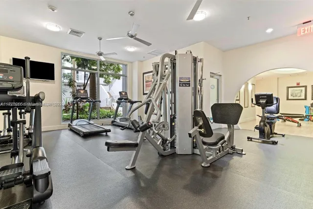a view of a room with gym equipment