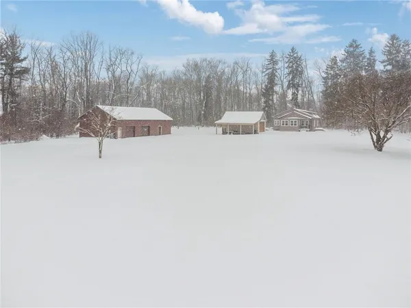 a view of a outdoor space with trees in the background