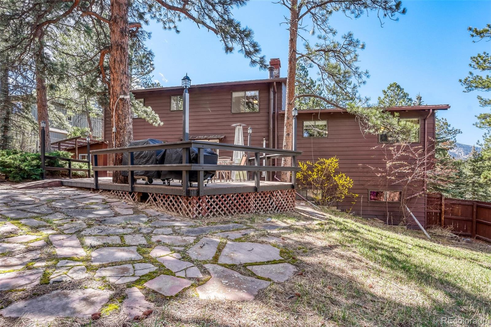 3518 South Saddle Road Evergreen, CO 80439 - Photo 19 of 27 a front view of a house with a yard