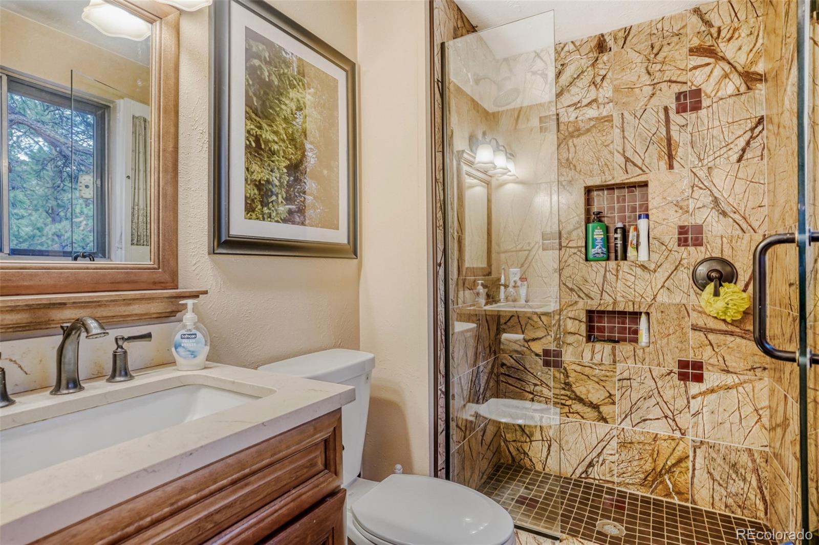 3518 South Saddle Road Evergreen, CO 80439 - Photo 9 of 27 a bathroom with a sink toilet and shower