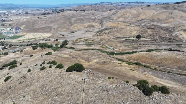 a view of a dirt road with trees in the background