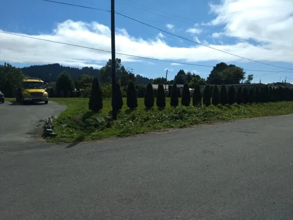 a view of a city street from a building
