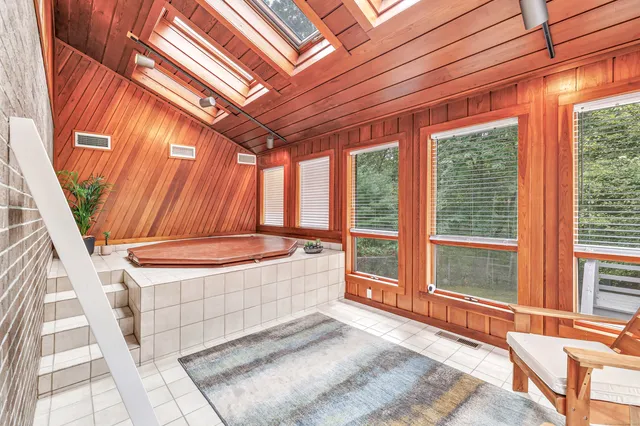 a living room with a large window