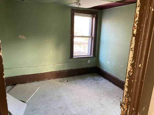 a view of a room with a window