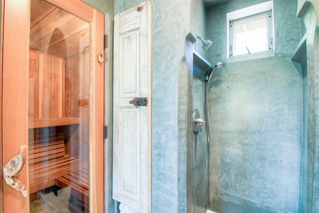 1069 Summit Road Watsonville, CA 95076 - Photo 23 of 50 a bathroom with a shower and a mirror