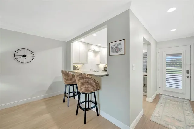 a view of a swimming pool with a garden