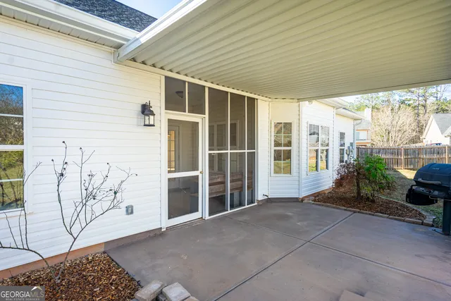 a porch with seating space