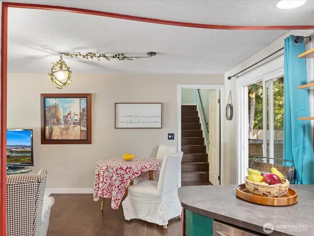 a living room with furniture and decor