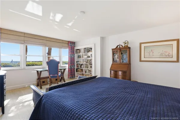 a view of a building from a patio