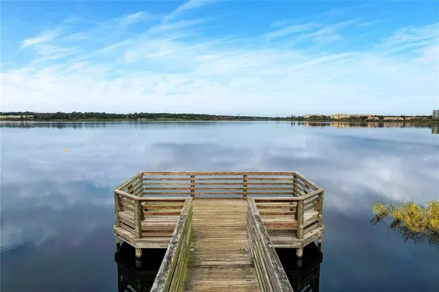 a front view of a building with lake view