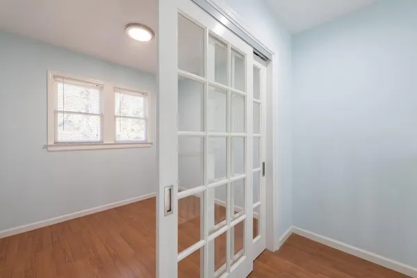 an empty room with windows