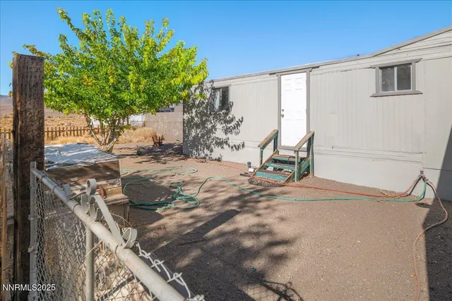 a view of a yard with plants and trees