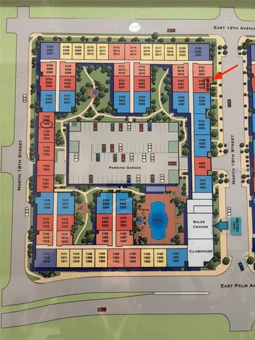 a front view of a building with street view